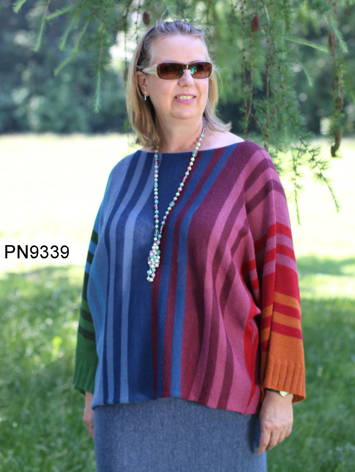 Damen Fledermaus-Pullover in Alpaka, Regenbogenfarben, Übergröße